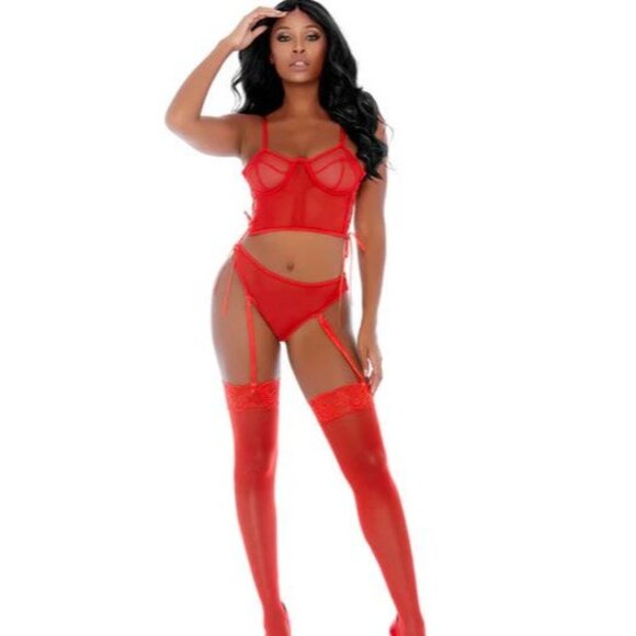 FORPLAY Bustier set high waisted gartered panty‎ NEW - Picture 1 of 3